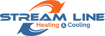 Logo for Stream Line Heating & Cooling featuring blue text with an orange and blue swoosh symbol.