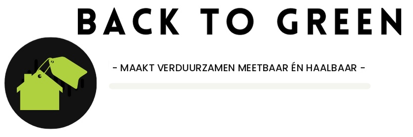 Het Back to Green-logo met zwarte tekst, een groen huisje-icoon en een Nederlandse slogan op een witte achtergrond.