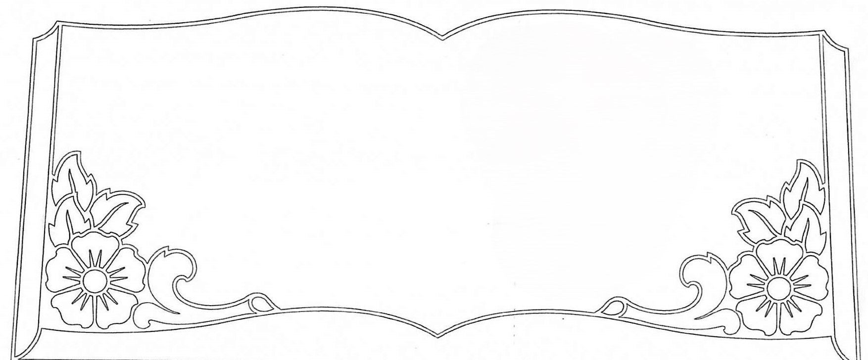 A black and white drawing of a frame with flowers on it.