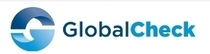 A blue and white logo for global check