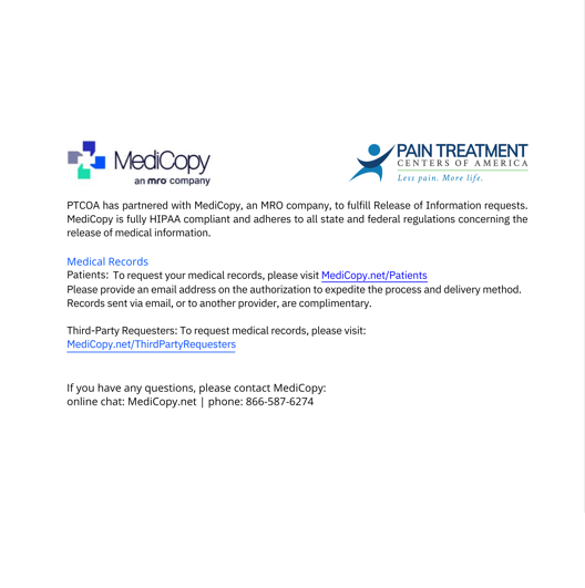 Medical Records Information | PTCOA Medical Records Information | PTCOA