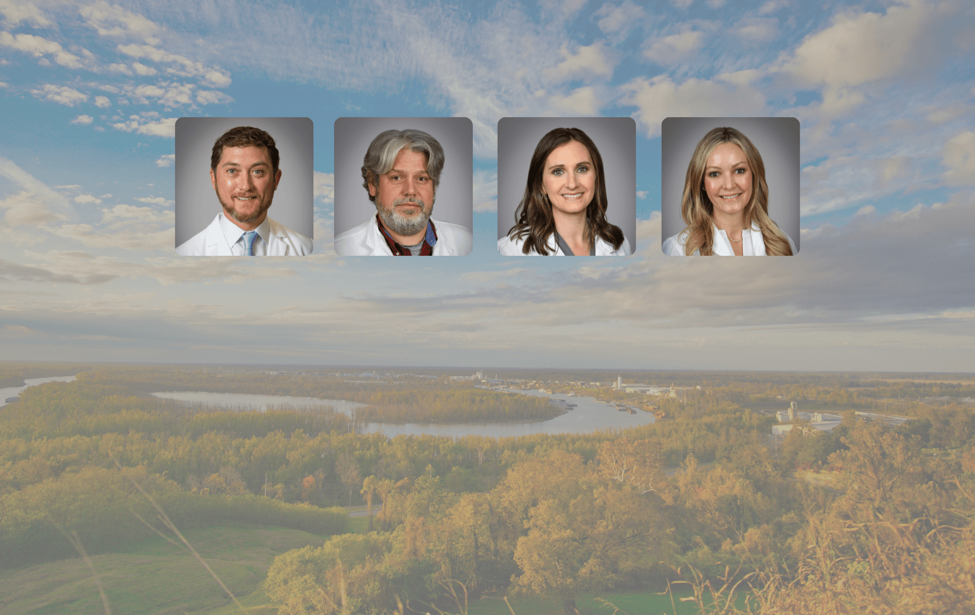 A group of doctors are standing in front of a river.