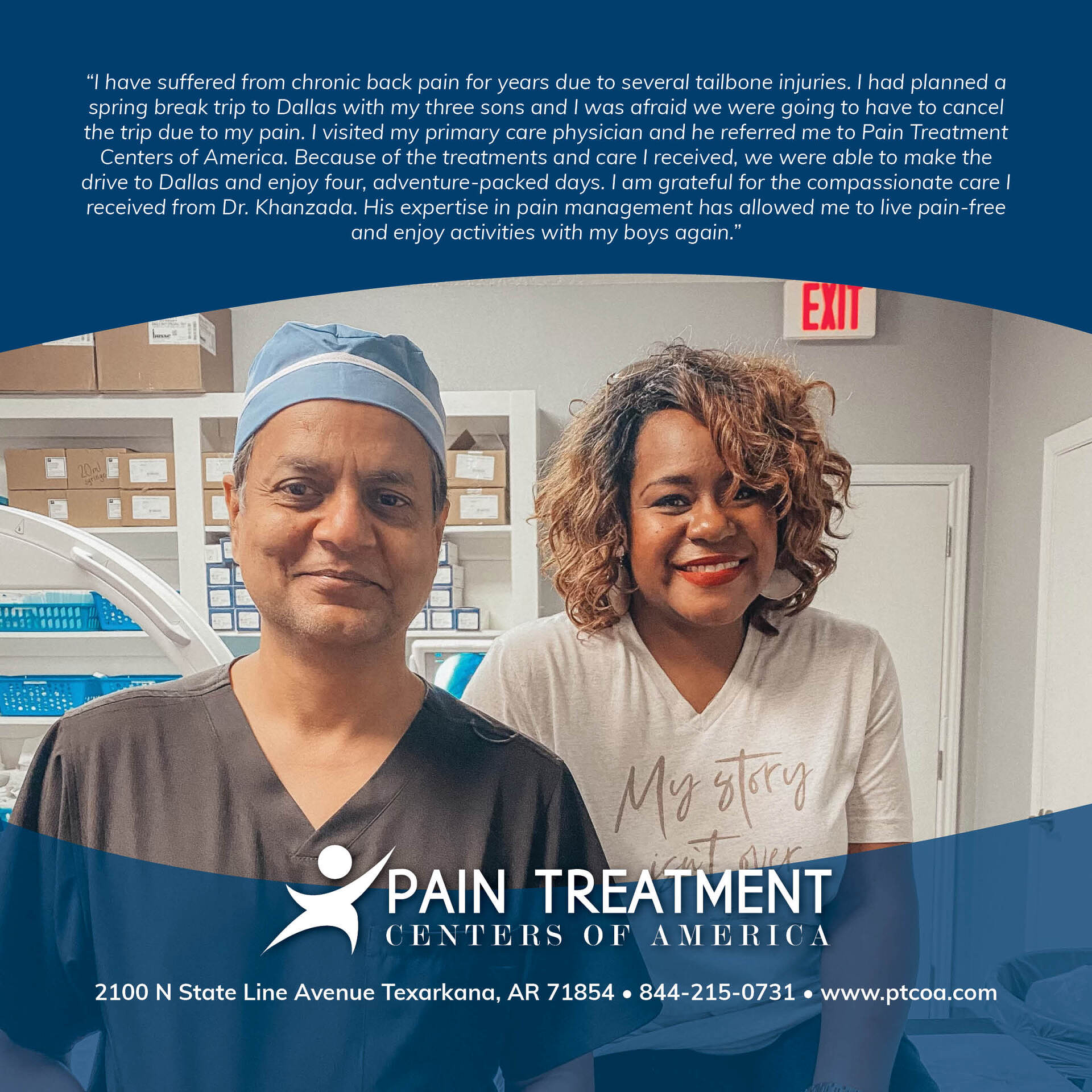 A man and a woman are standing next to each other in a pain treatment center.