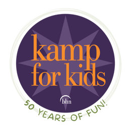 Kamp for Kids logo in purple and orange with “50 years of fun!” in green.