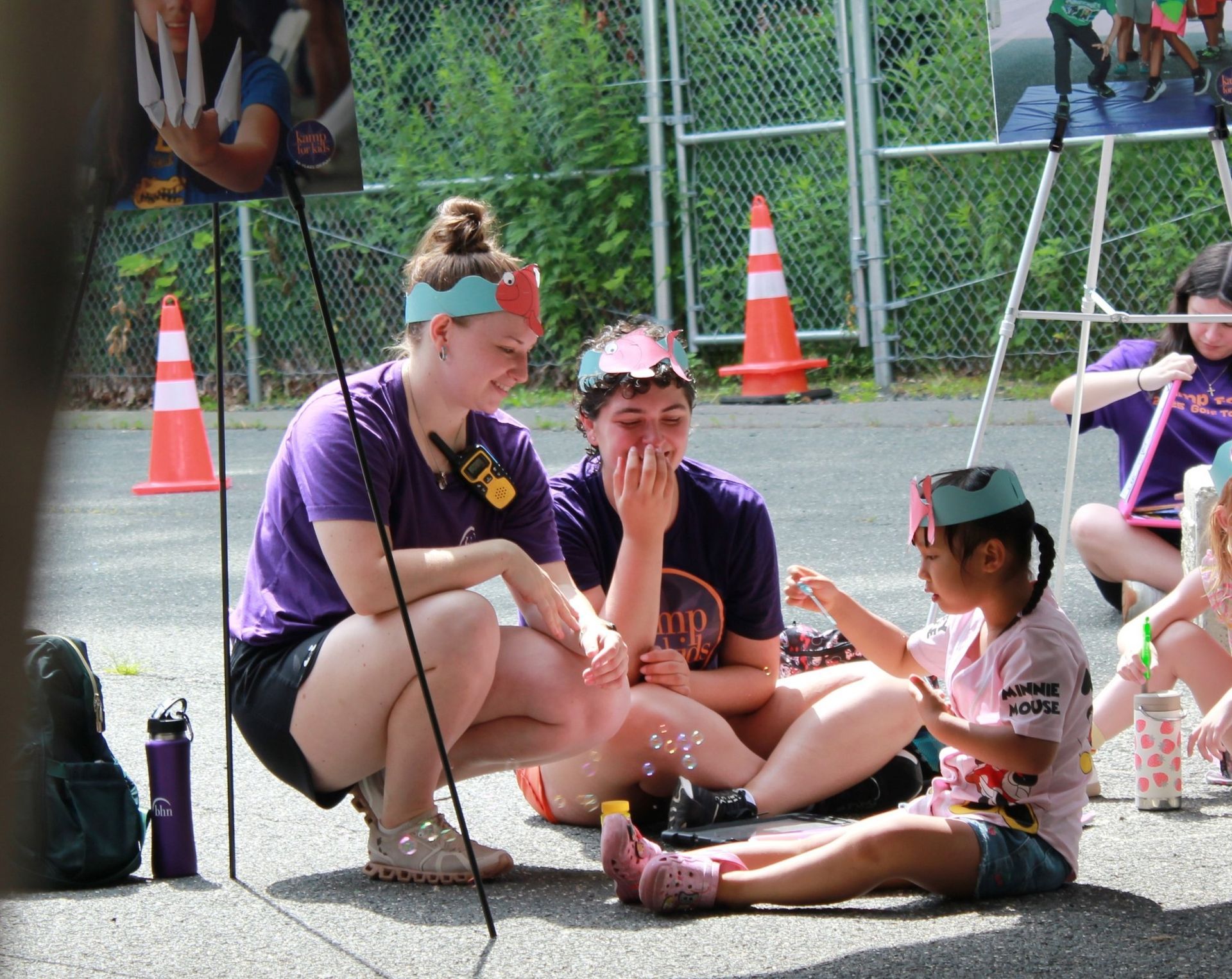 Blowing bubbles at Kamp for Kids on Welcome Day.
