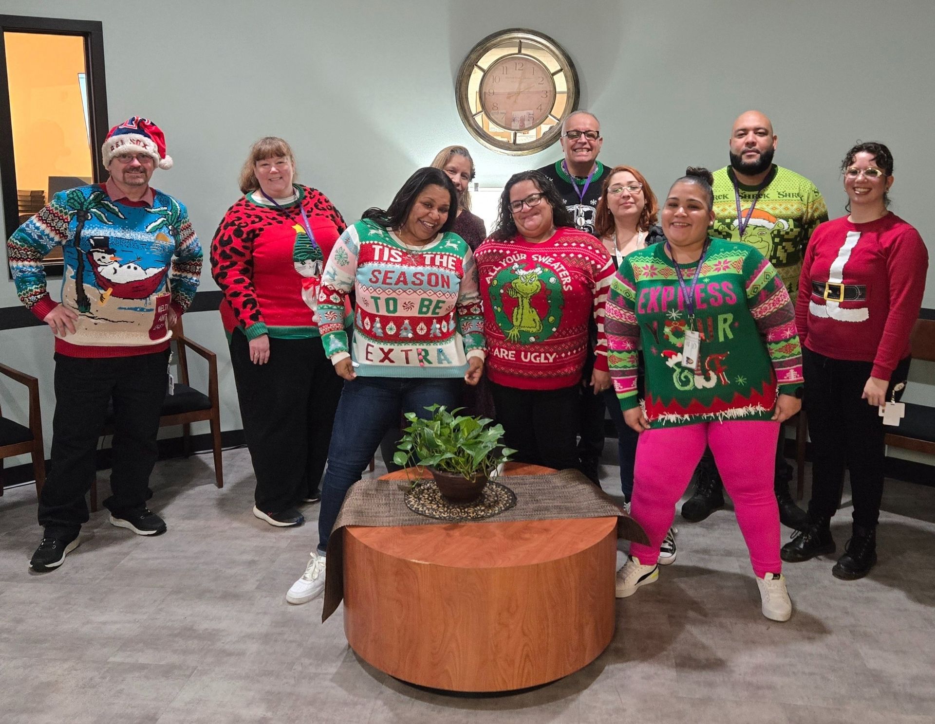 BHN HR team posing in their christmas sweaters