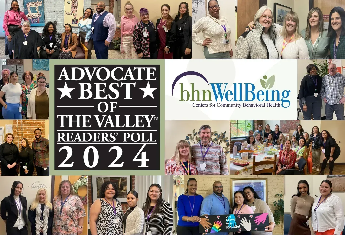 Collage of bhnWellBeing staff photos with “Advocate Best of the Valley Readers’ Poll 2024” award badge