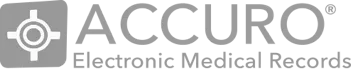 A black and white logo for accuro electronic medical records