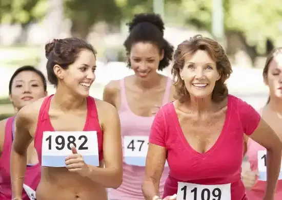 A group of women are running in a race.