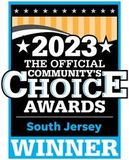 2023 Official Community’s Choice Awards South Jersey winner badge with black, blue, white, and gold text