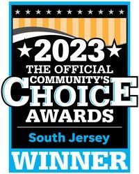 2023 Official Community’s Choice Awards South Jersey winner badge with black, blue, white, and gold text