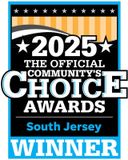 2025 Official Community’s Choice Awards South Jersey winner badge with black, blue, and orange text