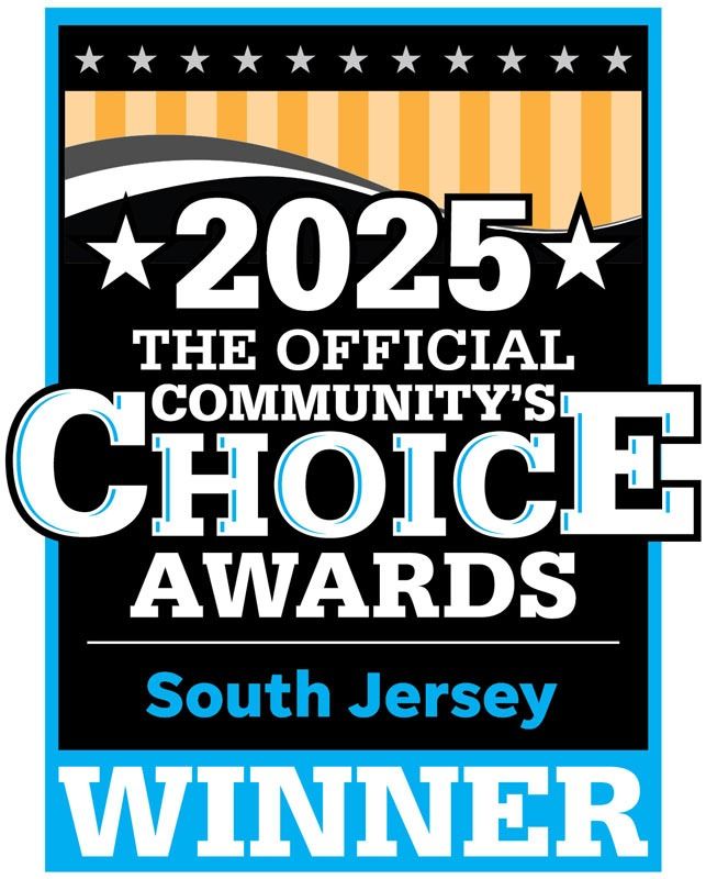 2025 Official Community’s Choice Awards South Jersey winner badge with black, blue, and orange text
