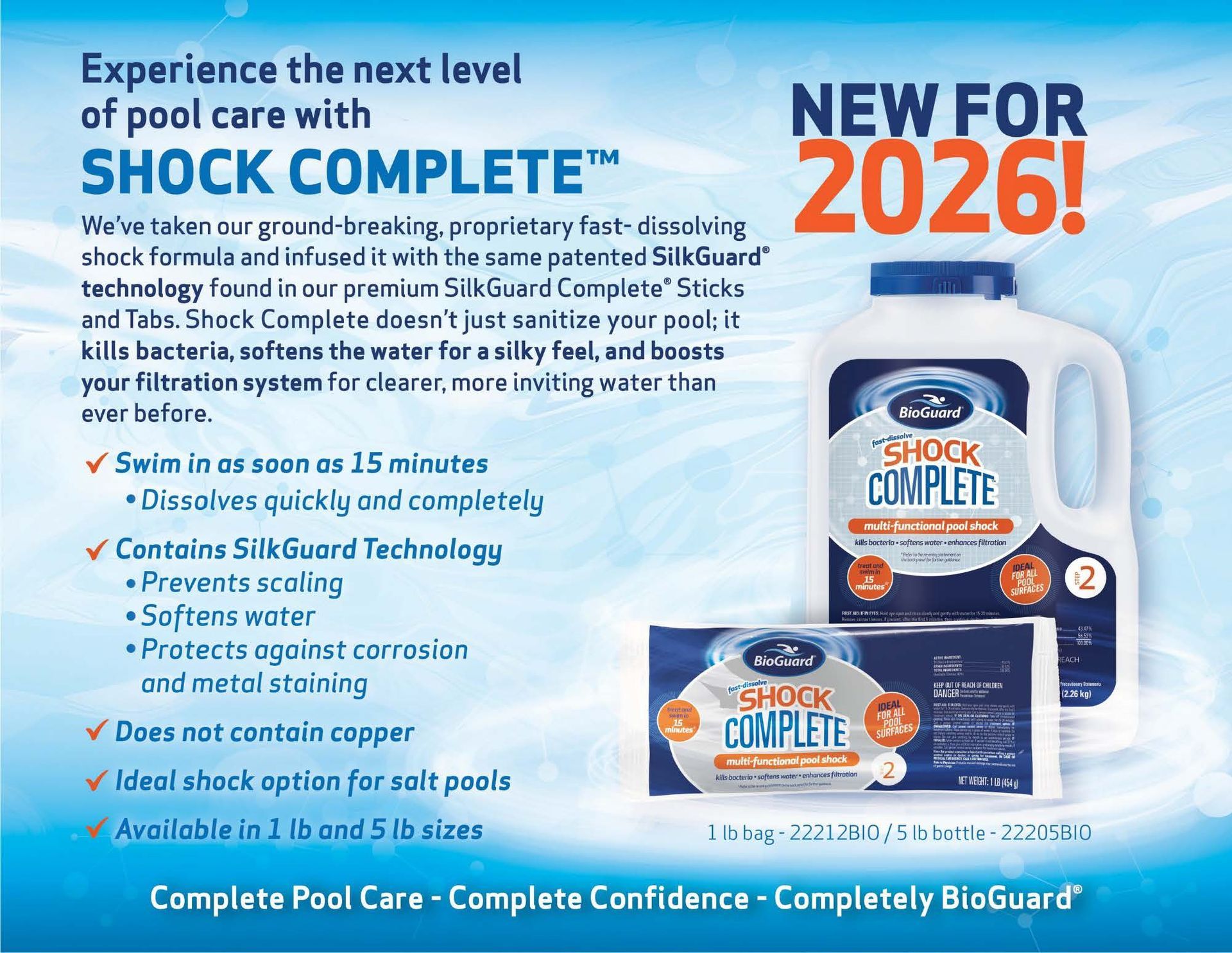 Blue ad for Complete Pro Clear with “NEW FOR 2026!” and toothpaste packaging on the right.