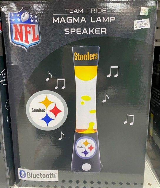 Pittsburgh Steelers Team Pride magma lamp speaker with Bluetooth logo on the box