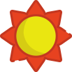 Red star-shaped sun with an orange center and yellow circular core