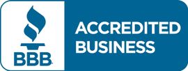 BBB Accredited Business logo in blue and white.