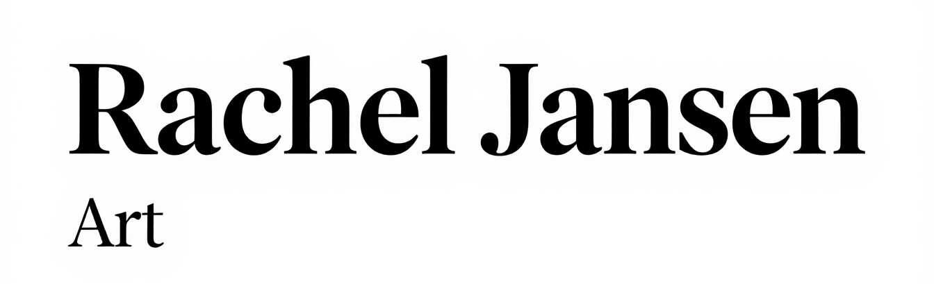Tekst met de naam "Rachel Jansen" en daaronder "Kunst" op een witte achtergrond.