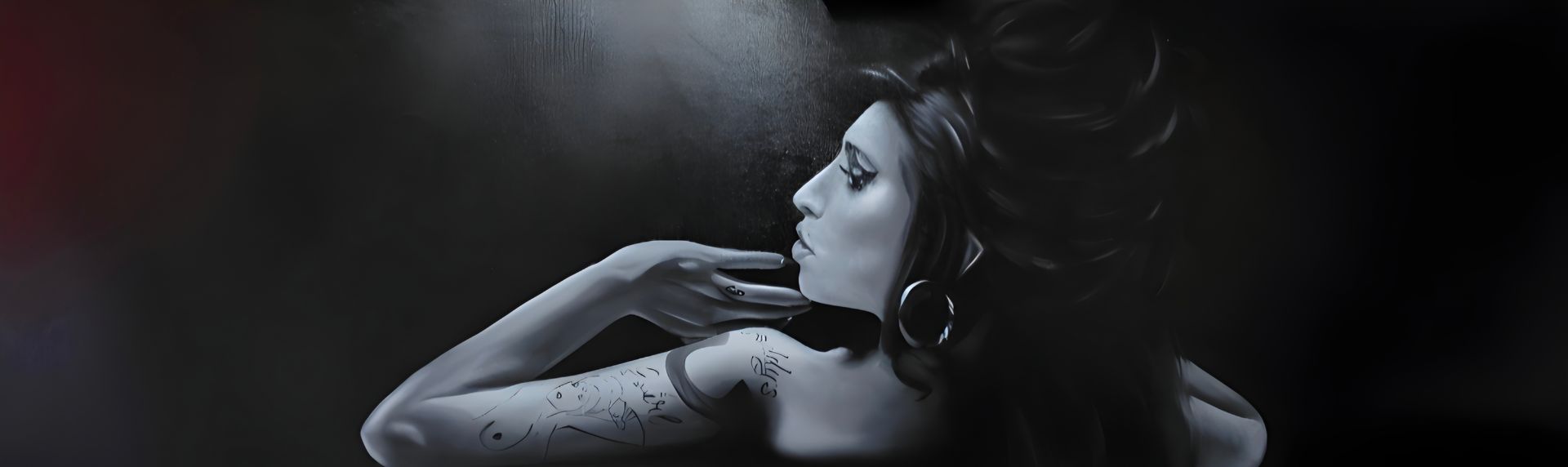 Zwart-wit portret van Amy Winehouse