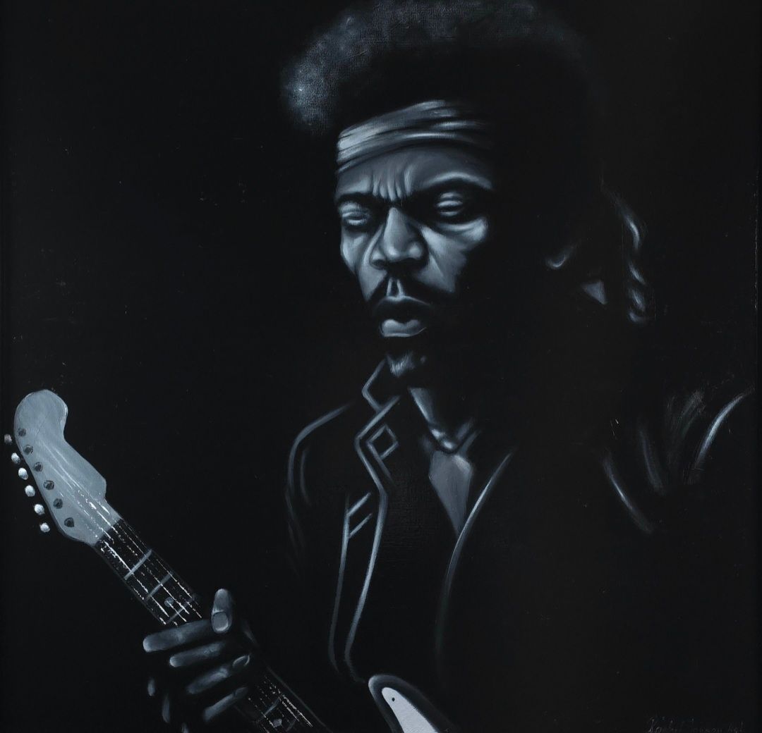 Zwart-witportret van Jimmi Hendrix