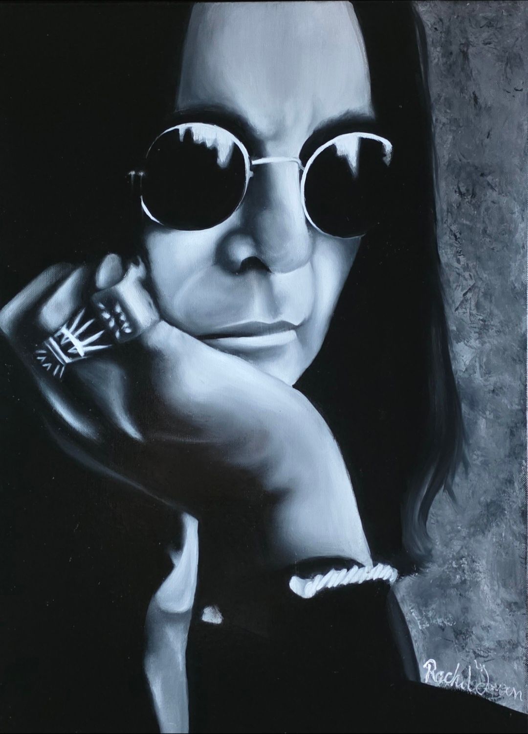 Zwart-wit portret van Ozzy Osbourne