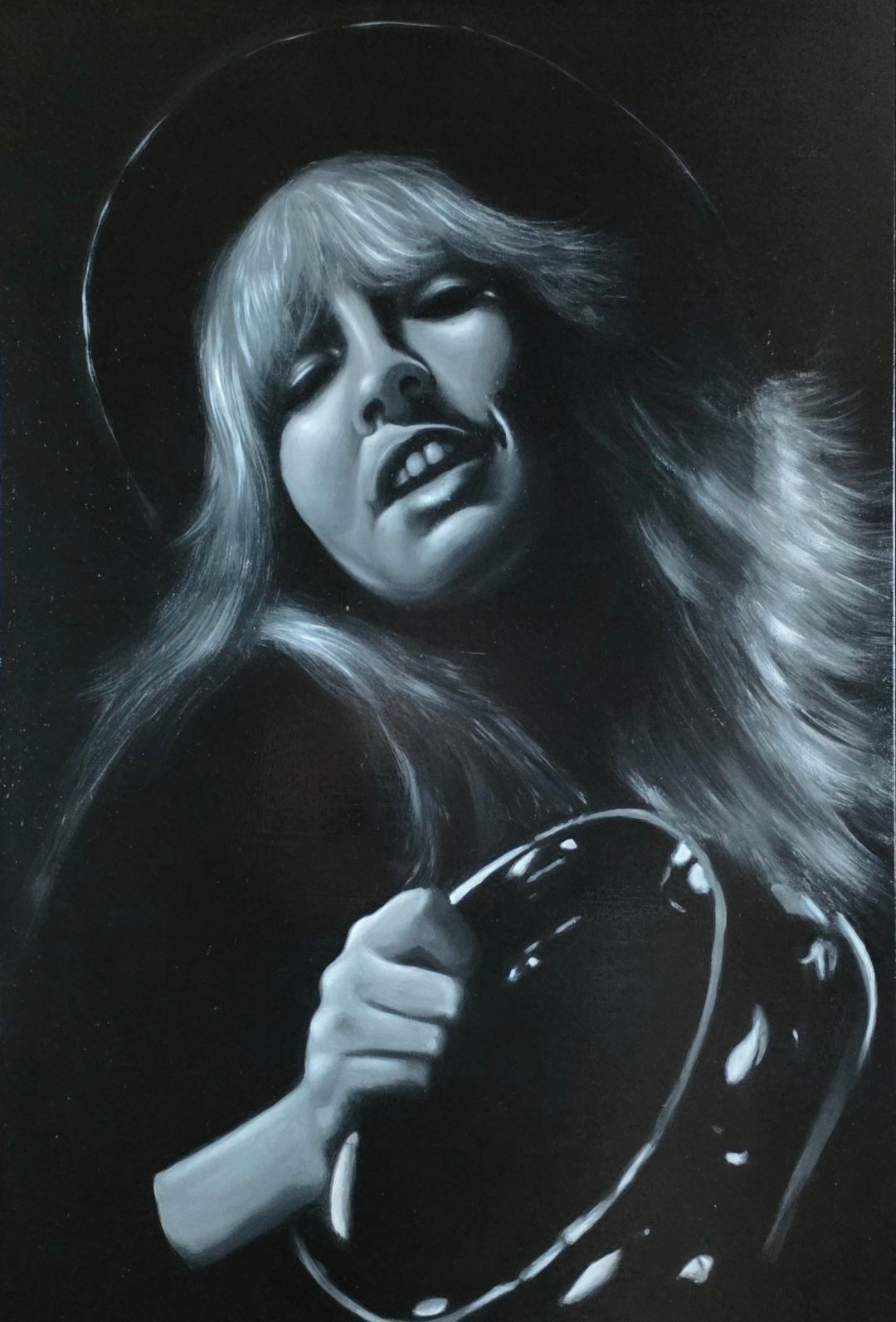 Zwart-witportret van Stevie Nicks