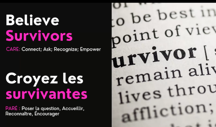 Page titre de la présentation : Croyez les survivantes