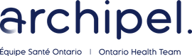 Logo Archipel en caractères bleu foncé avec la mention: Équipe Santé Ontario | Ontario Health Team.