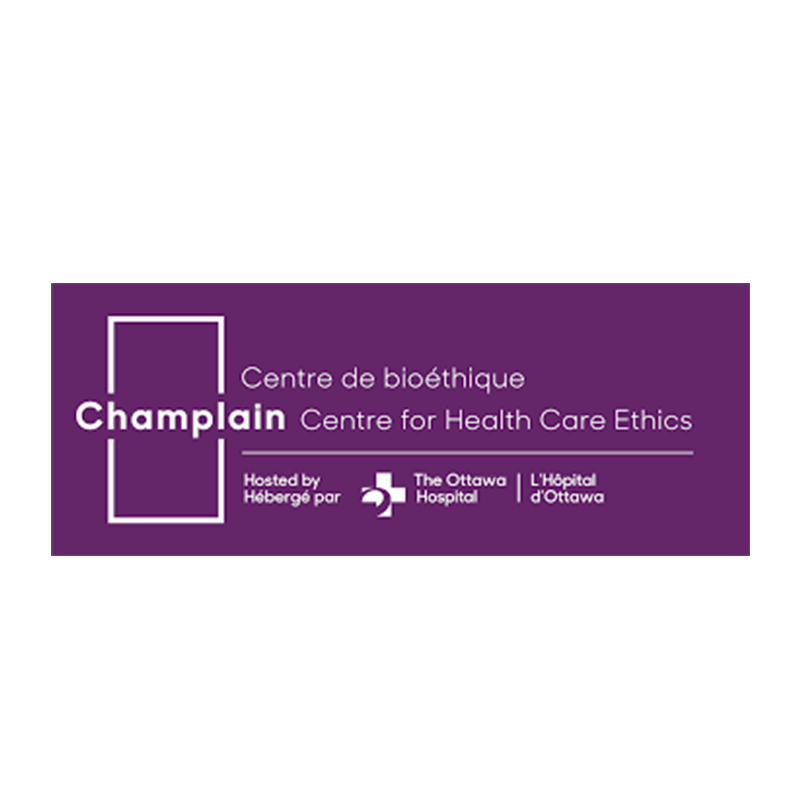 Le logo du centre Champlain pour l'éthique des soins de santé est violet et blanc.