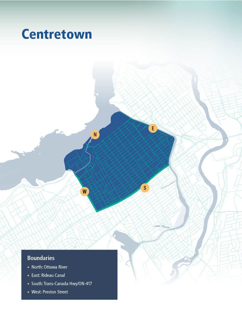 Une carte d'une ville avec les mots centre-ville dessus