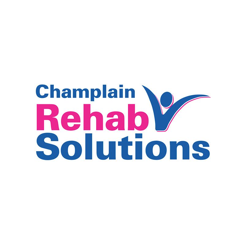 Le logo de Champlain Rehab Solutions comporte une coche.