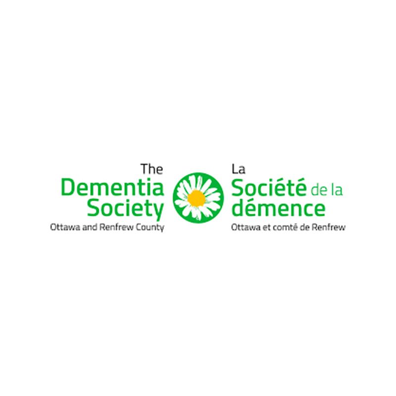 Le logo de la société de la démence est une fleur verte avec un centre jaune.