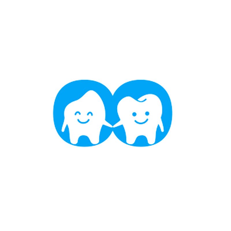 Deux dents se tiennent la main dans un cercle bleu.