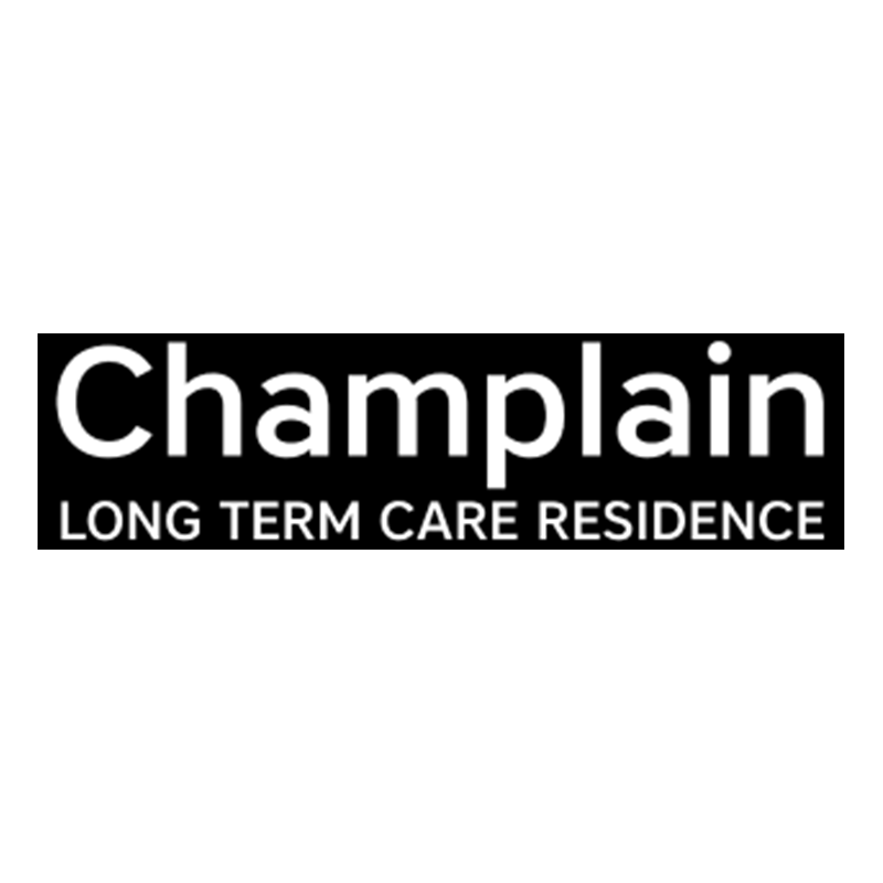 Le logo de la résidence de soins de longue durée Champlain est en noir et blanc.