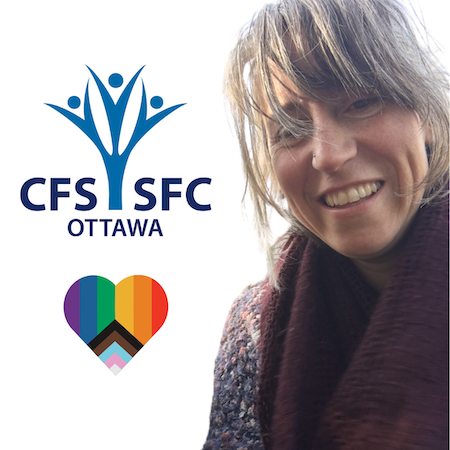 Une femme sourit devant un logo pour cfs sfc ottawa