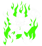 Bright green flame shapes arranged in a circular pattern on a white background