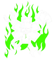 Bright green flame shapes arranged in a circular pattern on a white background