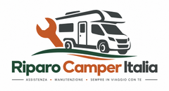 Logo con camper blu e montagne, testo “NOICOMPRIAMOCAMPER.IT” e slogan “...E TI PAGHIAMO SUBITO”