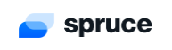 Spruce logo with two overlapping leaf shapes, blue and light blue, and the word 