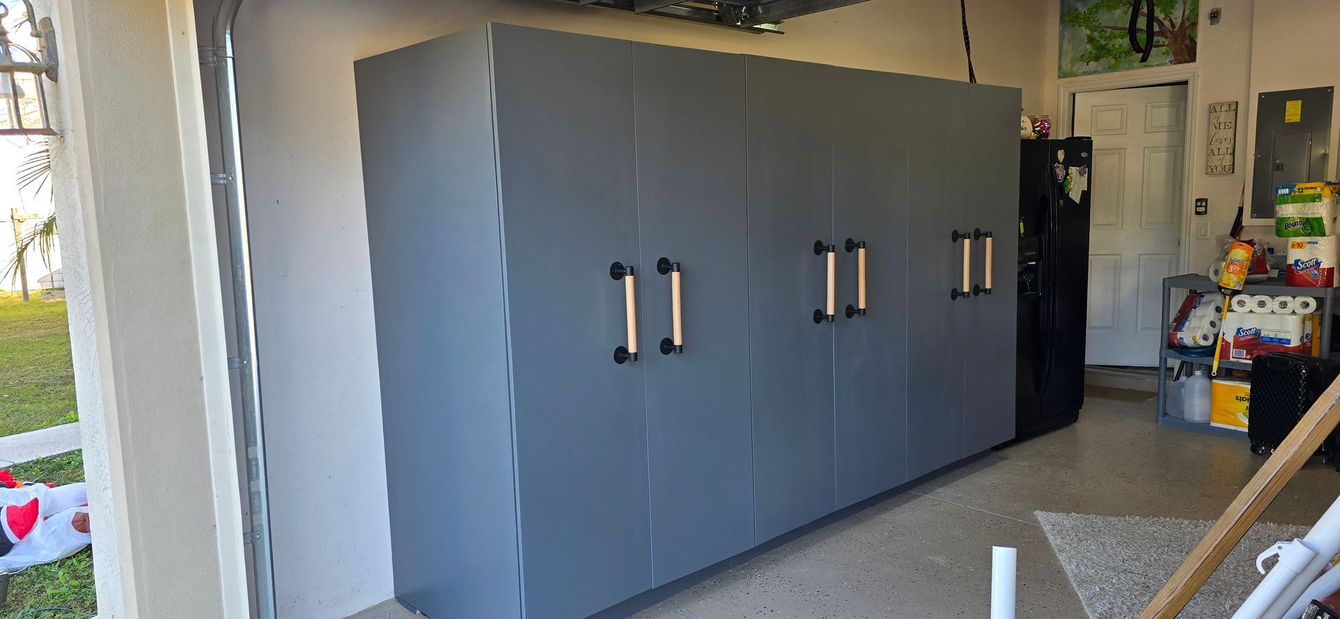 Grey garage cabinets