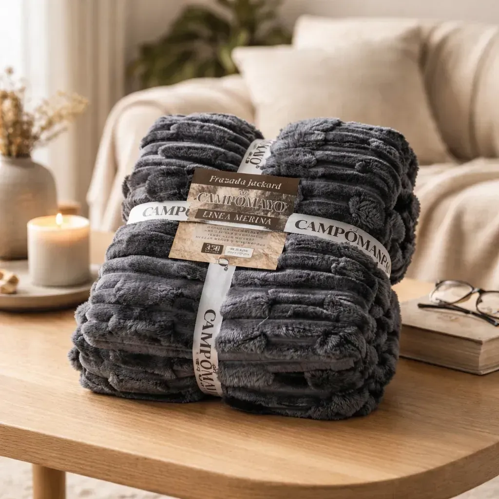 Frazada flannel Jackard Línea Merina - GRIS OSCURO | CAMPOMAYO