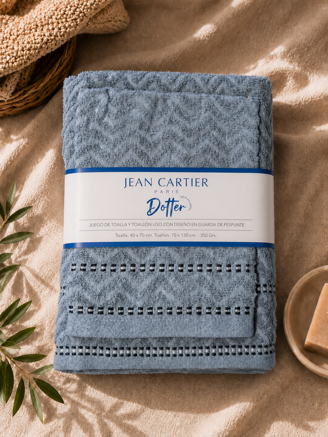 Juego de Toalla y Toallón Dotter 100% Algodón 350 g/m² - Celeste | JEAN CARTIER