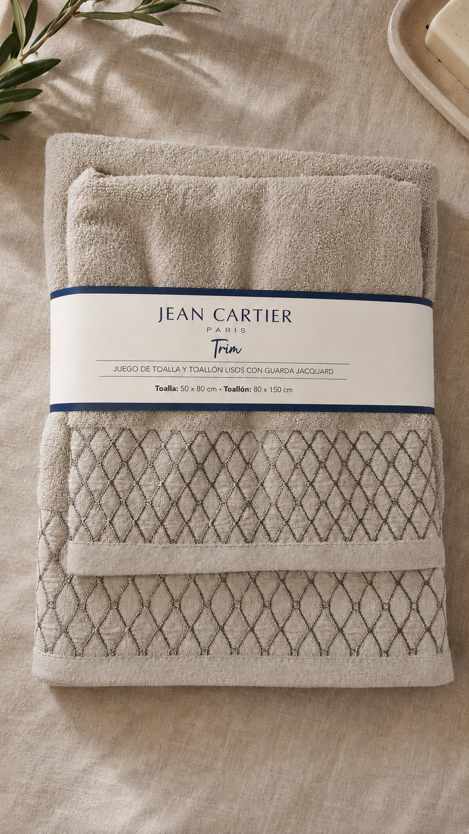 Juego de Toalla y Toallon Trim 400 gr - Natural | JEAN CARTIER