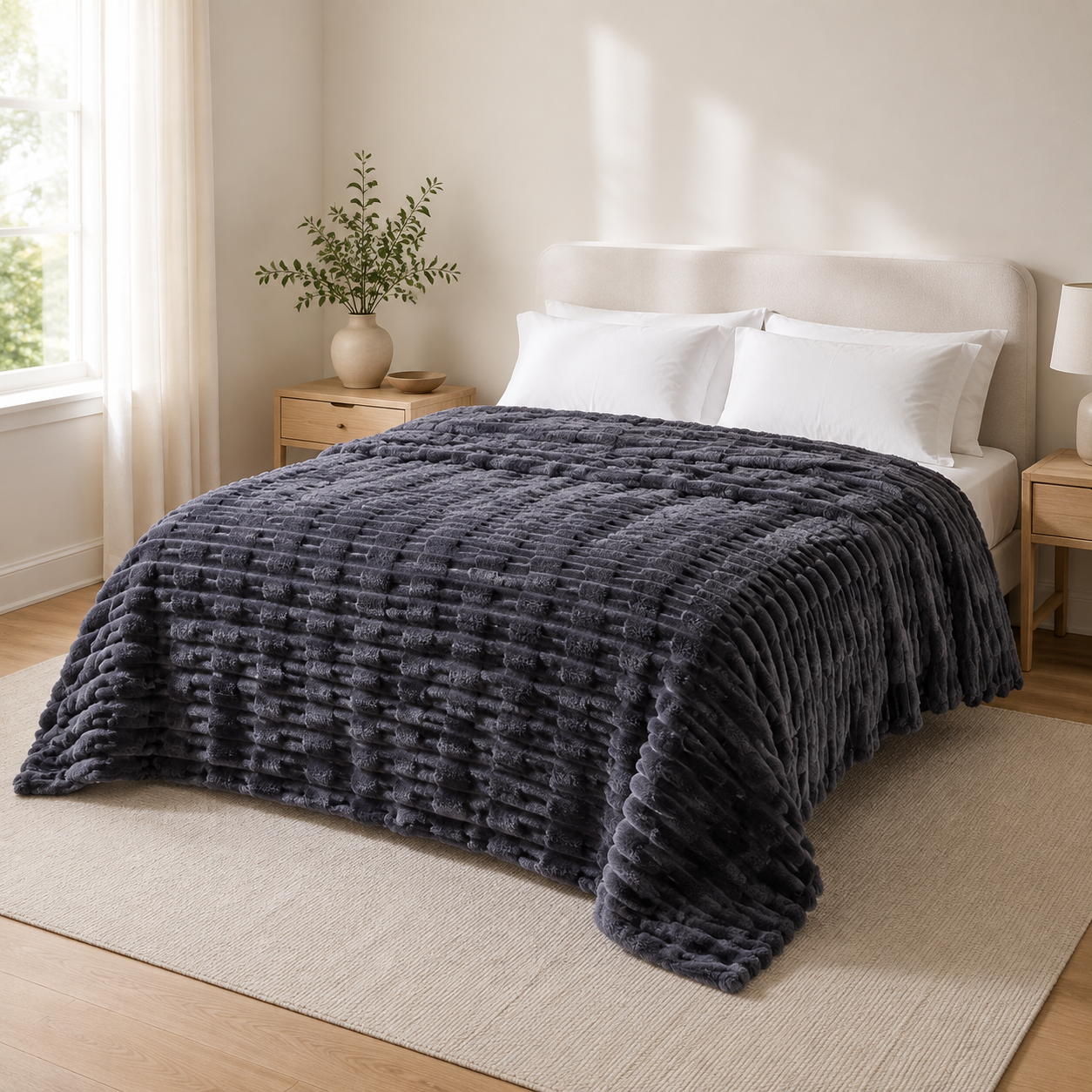Frazada flannel Jackard Línea Merina - GRIS OSCURO | CAMPOMAYO