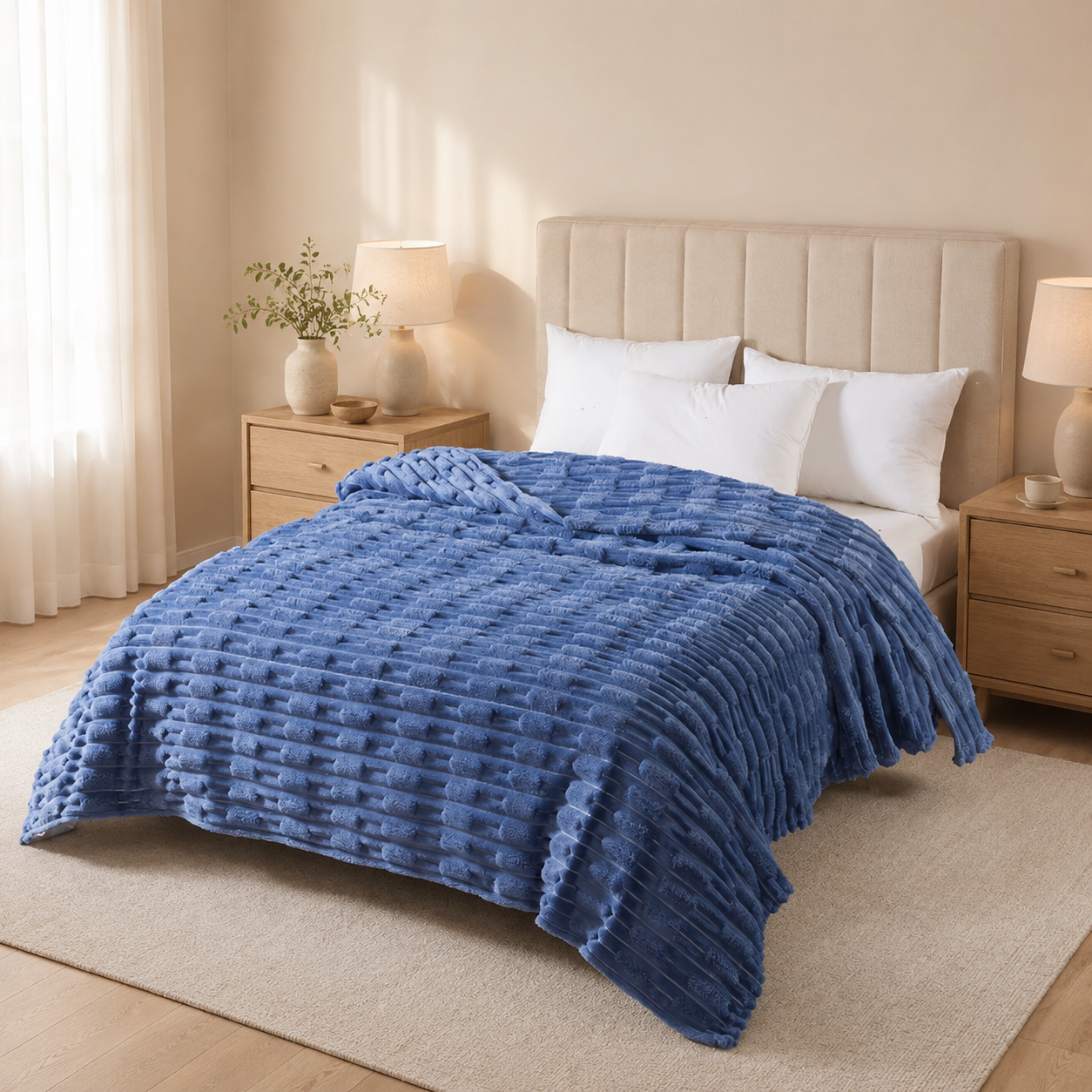 Frazada flannel Jackard Línea Merina - AZUL | CAMPOMAYO