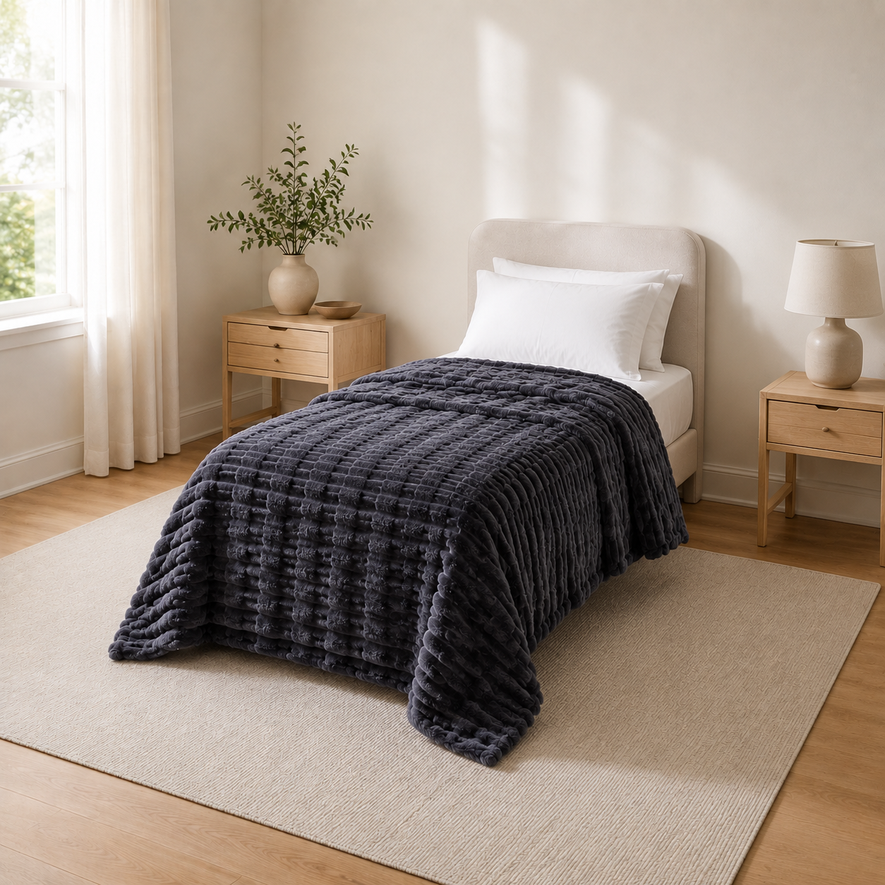 Frazada flannel Jackard Línea Merina - GRIS OSCURO | CAMPOMAYO