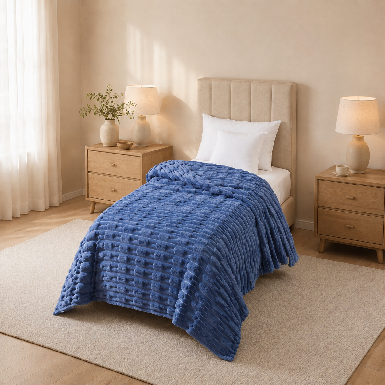 Frazada flannel Jackard Línea Merina - AZUL | CAMPOMAYO
