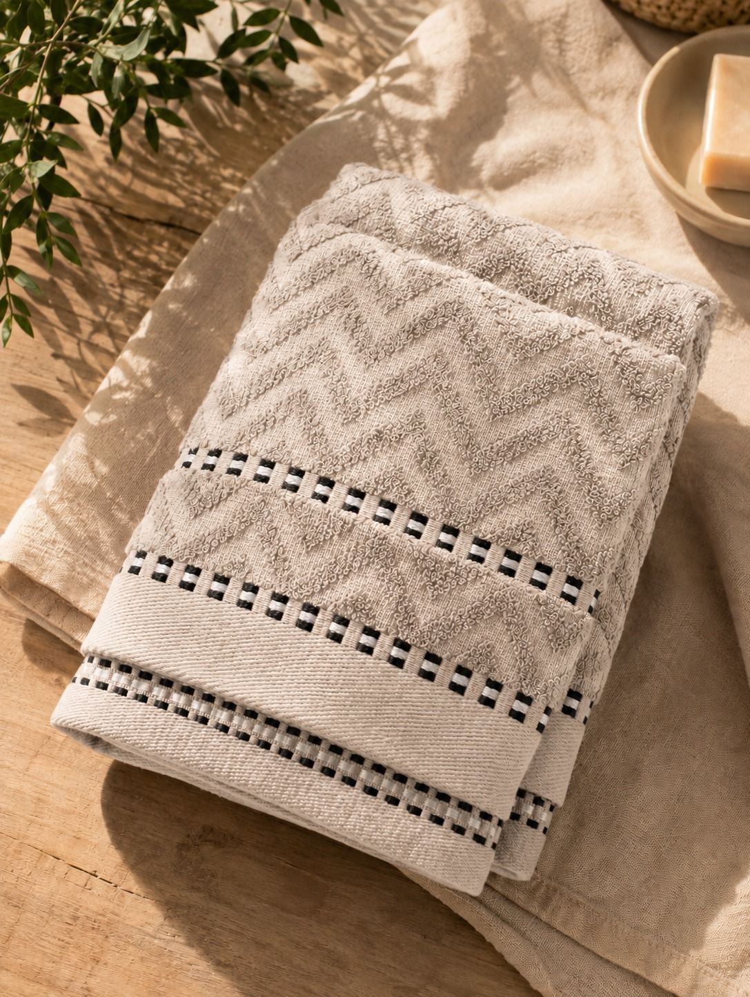 Juego de Toalla y Toallón Dotter 100% Algodón 350 g/m² - Beige | JEAN CARTIER