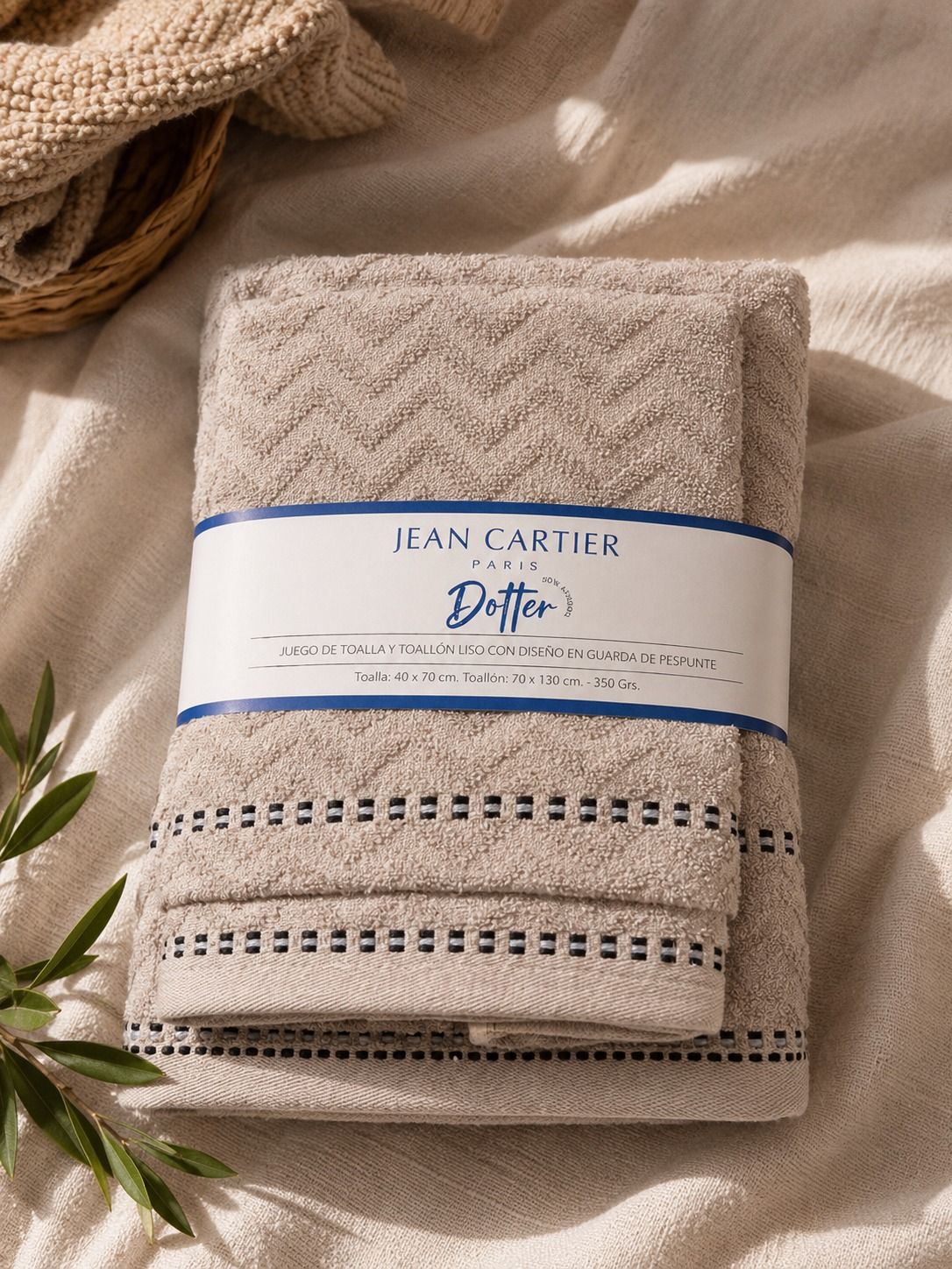 Juego de Toalla y Toallón Dotter 100% Algodón 350 g/m² - Beige | JEAN CARTIER