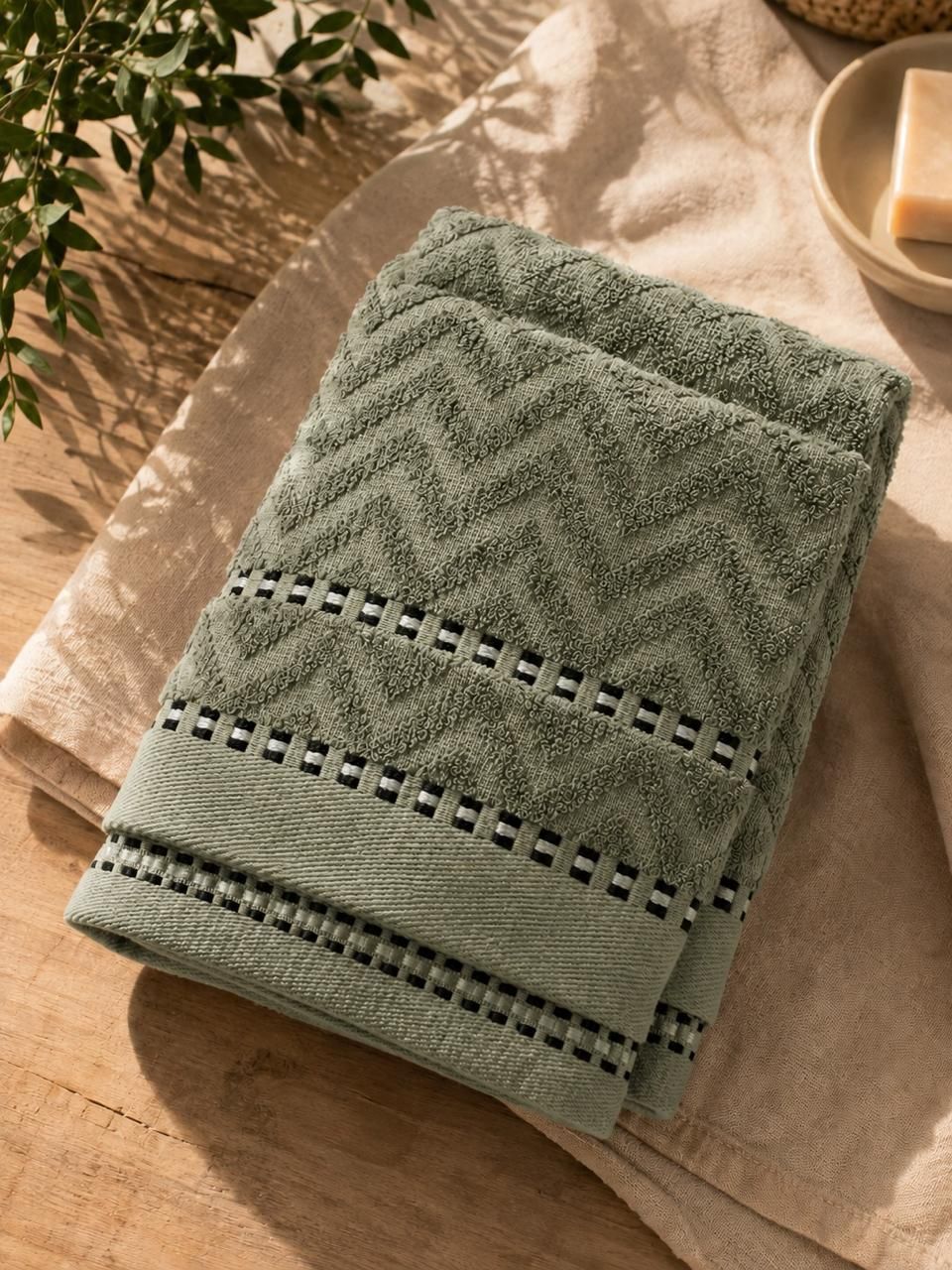 Juego de Toalla y Toallón Dotter 100% Algodón 350 g/m² - Verde Laurel | JEAN CARTIER
